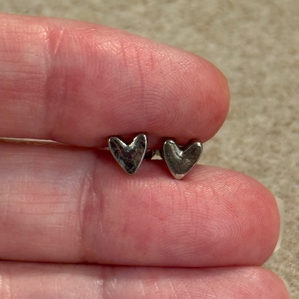 Vintage Tiny Silver Heart Earrings with Heart Gift Box